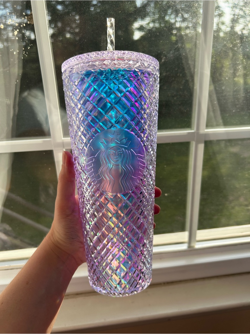 STARBUCKS Iridescent Diamond Tumbler with Straw